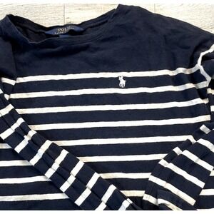 Polo Ralph Lauren Girls Navy Blue White Stripe Long Sleeve Shirt Top Large 12/14